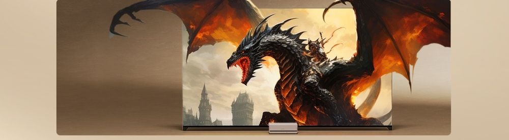 Orico MetaHome Pro posicionado abaixo de uma TV de parede, reproduzindo conteúdo em 4K